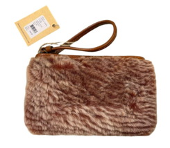 Patricia Nash Piedmont Zipper Wallet Wristlet Handbag Tan Leather Sherpa Fur NWT - £39.43 GBP