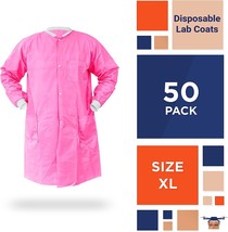 50 Disposable Lab Coats Pink Work Gowns XL SMS 50 gsm Protective Clothing - £164.57 GBP