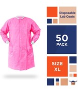 50 Disposable Lab Coats Pink Work Gowns XL SMS 50 gsm Protective Clothing - £163.46 GBP