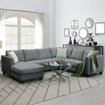 Manarola L-Shape Sectional Sofa with Ottoman Upholstered in Polyester - £1,104.94 GBP