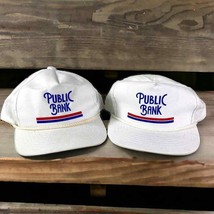 Trucker Hat Lot of 2 White Rope Hats Vintage 90s Public Bank Logo Snapba... - $49.50