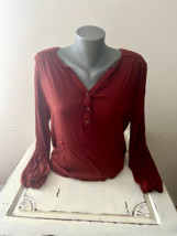 Women&#39;s Burnt Orange Long Sleeve Popover Blouse Democracy Size Large - £7.78 GBP