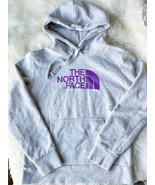 The North Face Grey Hoodie Sweater Purple Logo Women M Pullover Gray Hal... - $26.59 CAD