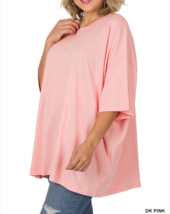 Zenana  2X Cotton Oversized Drop Shoulder Boxy Boyfriend Round Neck Tee Top Pink - $15.35