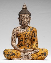 Antique Khmer Style Wood Seated Buddha Statue Dhyana Meditation Mudra - 40cm/16&quot; - £393.20 GBP