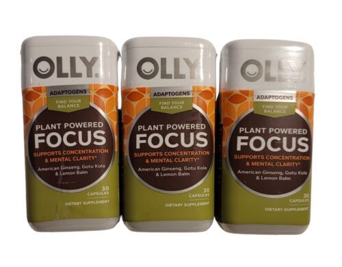 3x OLLY Plant Powered Focus Caps 30 Day Supply Ginseng, Gota Kola Lemon Balm - £33.47 GBP