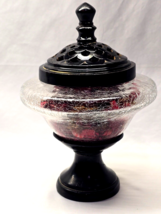 Vintage Table Top CRACKLE GLASS Candy Bowl Bronze Pedestal Potpourri Fin... - $35.62
