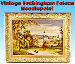 Vintage Buckingham Palace Needlepoint In Ornate Frame, Mid-Century Era Work - £91.37 GBP