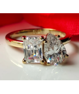 2.5 Carat Engagement Ring, Pear &amp; Emerald Cut Moissanite Two Stone Weddi... - £107.02 GBP