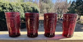 Lot of 4 Ruby Red Tumblers Christmas Glasses 6&quot; tall with Raised Nutcrac... - £47.95 GBP