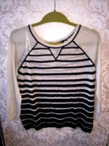 Pre-owned Cynthia Rowley Linen Blend Black White Striped Knit Top SZ M - £26.71 GBP