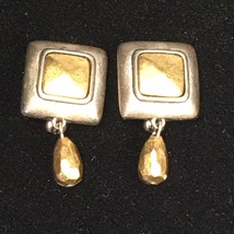 Two Tone Premier Designs Clip Earrings - Gold and Silver Color  - £10.21 GBP