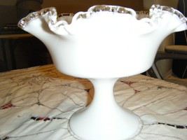 Vintage Fenton Silver Crest Ruffled Milk Glass Compote #24 - £14.37 GBP