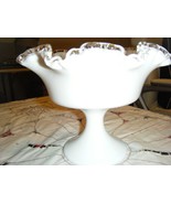 Vintage Fenton Silver Crest Ruffled Milk Glass Compote #24 - £14.16 GBP