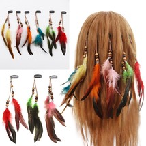 6 Pcs Feather Hair Clip Headband For Women Girls Boho Colored Hairpieces Hair Ex - £23.94 GBP