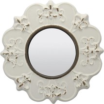 Small Wall Mirror Vintage Hanging Mounted Accent Home Decor Round Ceramic White - $23.50