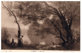 Paysage By Corot In Louvre Museum Black And White Postcard - £11.61 GBP