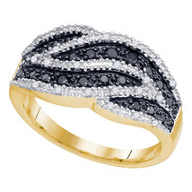 10K Yellow Gold Black Color Enhanced Round Diamond Cocktail Band Ring 1/2 - £319.74 GBP