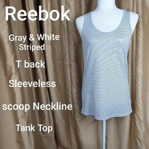 Reebok Gray &amp; White Striped T Back Tank Top Size M - £11.19 GBP