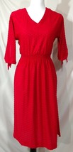 Vintage JERELL OF TEXAS Dress Red Polka Dot Cold Shoulder Knotted Sleeve 2 Slits - £61.47 GBP