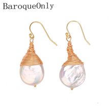 hand made 925 sterling silver 14K gold wire drop pearl earrings fashionable baro - £18.17 GBP