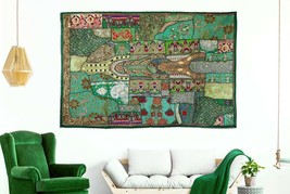 Indian Heavy Hand Embroidered Wall Hanging Vintage Zari Patchwork Beads Tapestry - £58.84 GBP