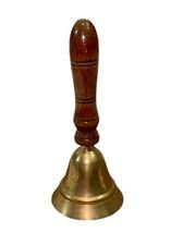 Vintage Brass Wood Handle Hand Held Bell 5.75" School Dinner Nautical India image 3