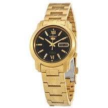 Seiko 5 SNKK86 Men&#39;s Gold Tone Stainless Steel Black Dial Automatic Watch - £126.60 GBP