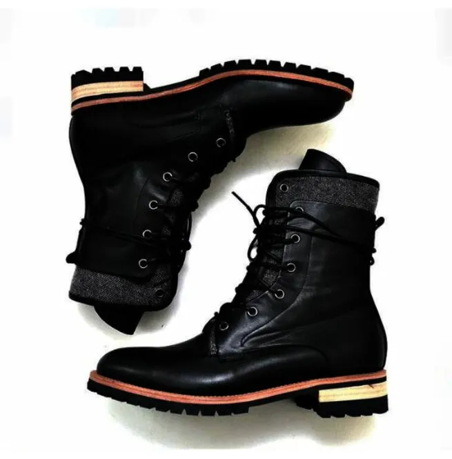 Handmade Mens Black Military Style Boots, Men Black Biker Boots - £140.58 GBP