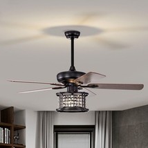 52 Inch 3-Speed Crystal Ceiling Fan Light with Remote Control-Black - Co... - £176.09 GBP