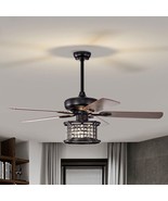 52 Inch 3-Speed Crystal Ceiling Fan Light with Remote Control-Black - Co... - £177.64 GBP