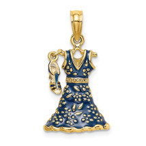 14K 3-D Moveable Enamel Blue Floral Dress w/ Shoe Charm K7034 - $453.71