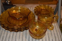 Vintage Amber Depression Glass, set of 4: 13 pieces dessert set - £31.97 GBP