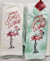 2 Different Terry Towels (16.5&quot;x26&quot;) Christmas,Flamingo,Warm Winter Wishes,Sns - £11.86 GBP