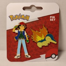 Pokemon Cyndaquil And Ash Ketchum Enamel Pins Set Official Nintendo Coll... - £19.29 GBP
