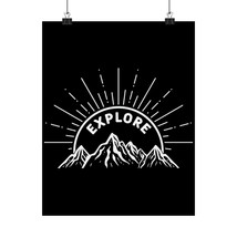 Matte Vertical Poster | EXPLORE Mountain Range Silhouette | Nature Art P... - £11.33 GBP+