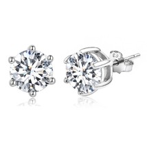 WOSTU 925 Silver Shiny Zircon Stud Earrings Six Prongs Design Small Earr... - $18.48