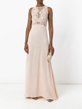 Amen Peach Dress Beaded Embroidered Lace Bodice Chiffon Gown Sz 42 IT 6 US NWT - $396.00