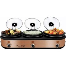 MegaChef Triple 2.5 Qt Slow Cooker Buffet Server in Brushed Copper w Lids Rests - £75.12 GBP