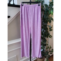 Lavender Crinkle Wide Leg Pants M Elastic Waist Stretchy Textured Polyester - $24.75