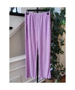 Lavender Crinkle Wide Leg Pants M Elastic Waist Stretchy Textured Polyester - $24.75