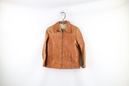 Vintage 70s Streetwear Womens Size 34 Thrashed Sherpa Lined Leather Jacket Brown - £46.56 GBP