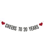 Cheers to 20 Years Banner, Pre-Strung, Black Glitter Paper /Red Hearts N... - $13.92 CAD