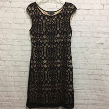 Connected Womens A Line Dress Black Midi Scoop Neck Cap Sleeve Lace Overlay 10 - £12.27 GBP