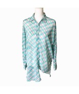 NY &amp; CO Women&#39;s M Semi Sheer Button Up Shirt Long Sleeve Plaid Asymmetri... - $264.34 MXN
