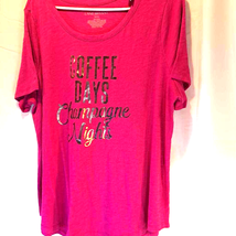 Coffee Days Women&#39;s T-Shirt Pink Short Sleeve Cotton Scoop 14/16 New - $16.82