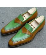 NEW Handmade Men Fashion style Two tone shoes, Men green color and brown... - £114.76 GBP