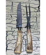 2 VTG Ackecmannchen Stag Deer Carved Art Handle Serving Knife &amp; Fork Set... - €42,00 EUR