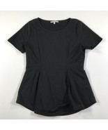 Andree by Unit Shirt Womens Large Black Peplum Cinched Short Sleeve Ribbed - £18.11 GBP