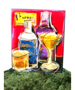 PRINT, ALCOHOL GLASSES &amp; SHAKER vibrant red yellow blue/black 11x14&quot; (bl... - £17.02 GBP